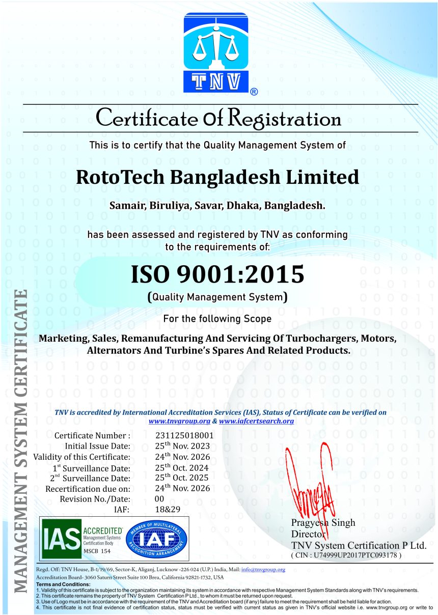 RotoTech Bangladesh Limited Achieves ISO 9001:2015 Certification: A Testament to Quality Excellence
