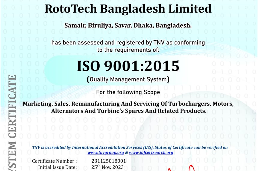 RotoTech Bangladesh Limited Achieves ISO 9001:2015 Certification: A Testament to Quality Excellence