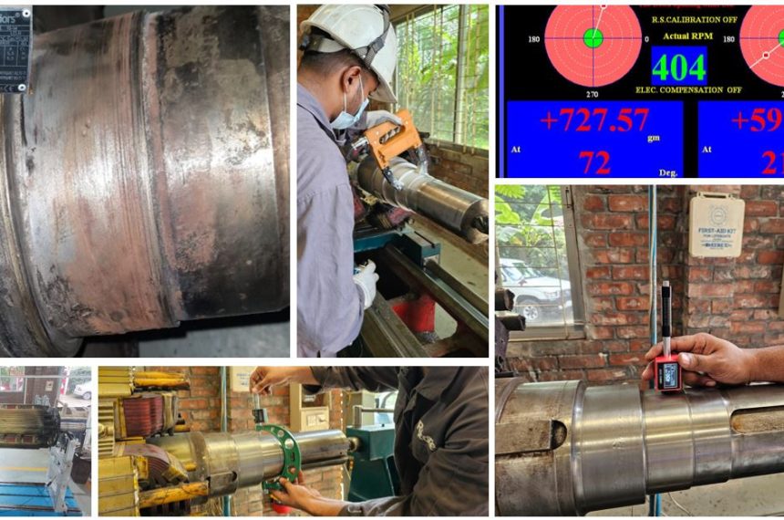 Ensuring Reliability by Shaft bearing journal rebuilding & Dynamic balancing, Hardness test & MPI: Rebuilding a 1875 KVA Marelli Alternator Rotor